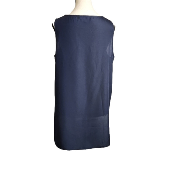 Tank Blouse Navy and White Blouse sleeveless Size L ELLEN TRACY - Picture 4 of 10